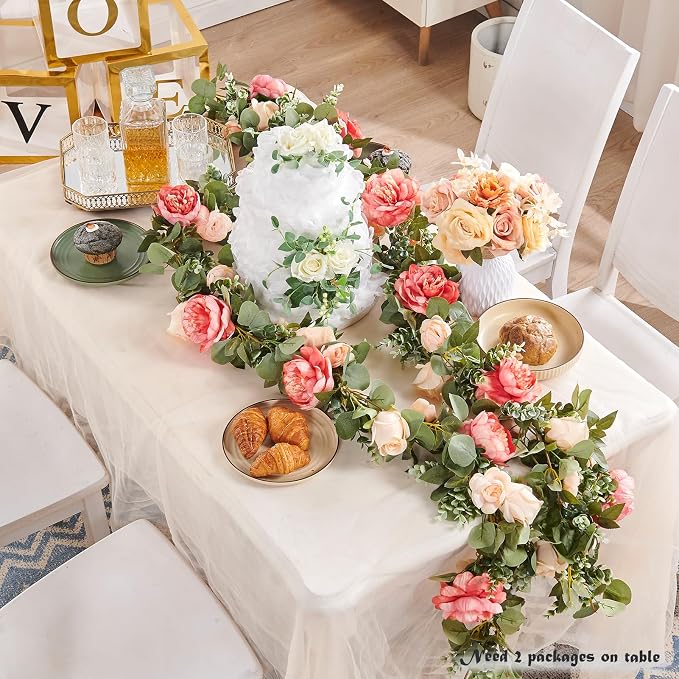 Artificial Flower Garland 5.4ft Rose Vine Decor, Champagne Pink Flower | - Image 2