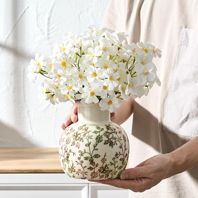 SIDUCAL Ceramic Green and Beige Antique Vase, 5.91 Inch Retro Ice Cracked - Image 4