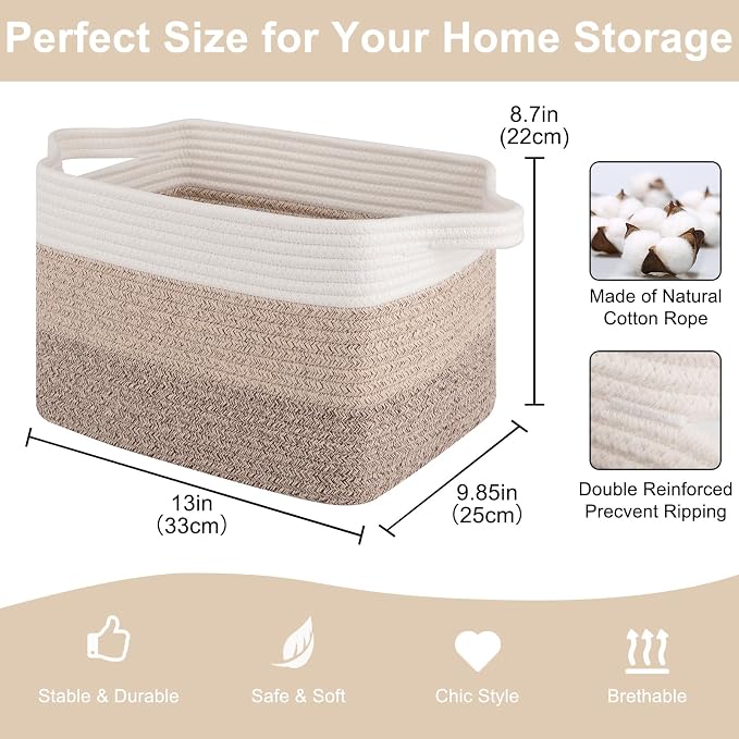 OIASKET Storage Baskets for Organizing, Woven Baskets for Shelves, Rectangle - Image 2