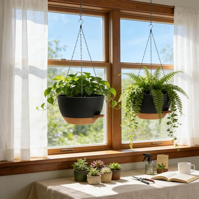 UOUZ 13 Inch 2 Pack Large Self Watering Hanging Planters - Image 8
