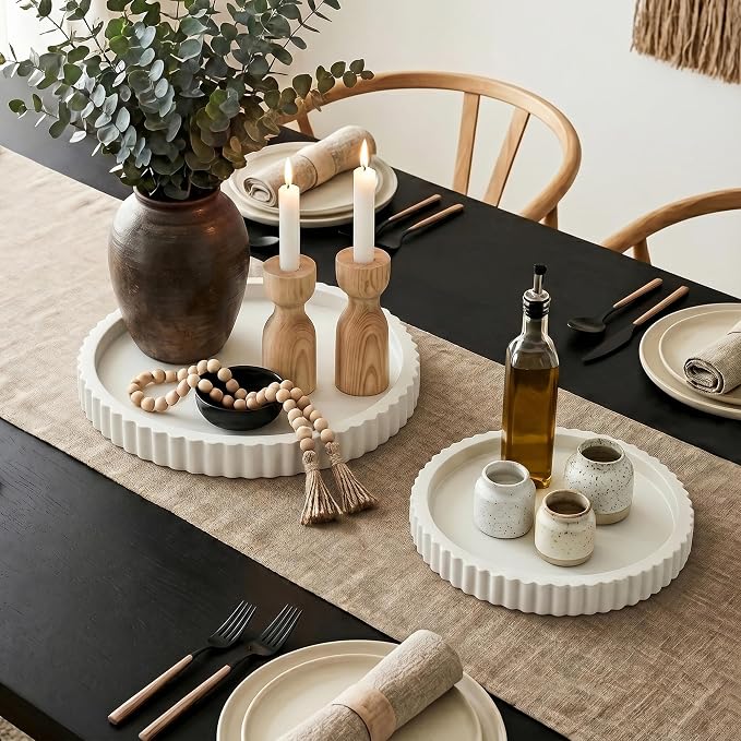 FGU 2 Pack Round Wood Decorative Trays - Image 4