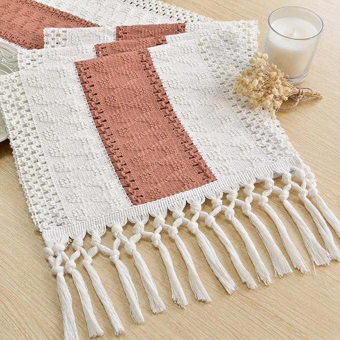 Boho Table Runner for Home Decor 12x90 Coral Farmhouse Decorations | 90 Inches by FEXIA