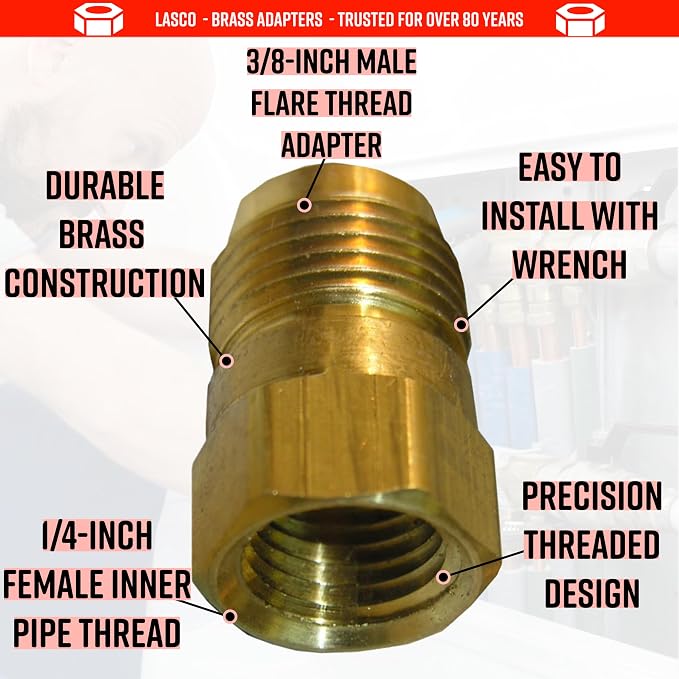LASCO 17-4629 3/8-Inch Flare by 1/4-Inch Female Pipe Thread Brass Adapter - Image 2
