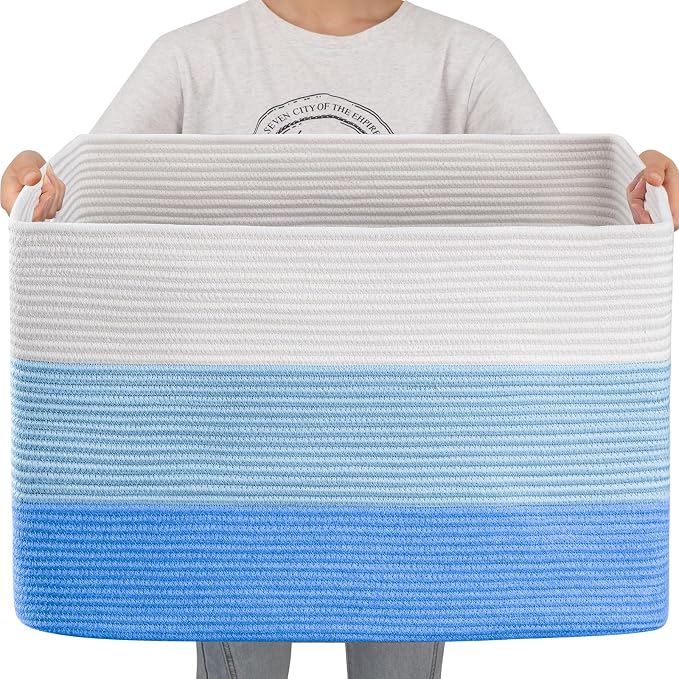 OIAHOMY 108L Extra Large Blanket Basket Dog Toy Basket Gradient Light Blue | by MasterofSpaceOptimization