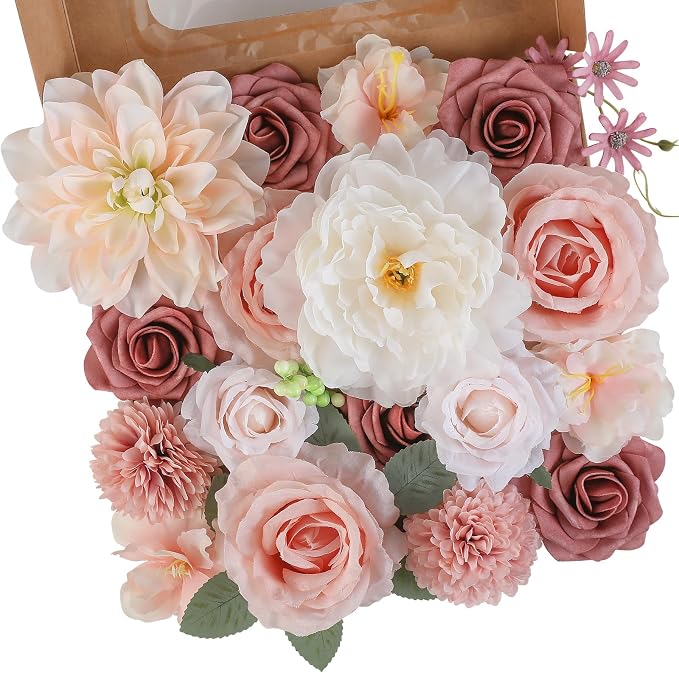 Artificial Flowers Combo Pink Flowers Mix Silk Flowers Dahlia Roses by FloweroyalCrafts