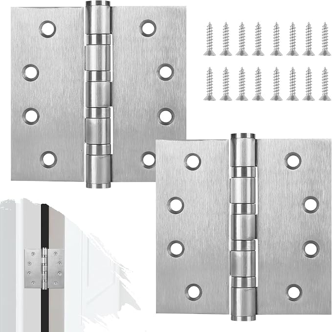2 Pack Stainless Steel Silver Door Hinges, Heavy Duty Door Hardware, 4 x 4 Inch by Cskunxia