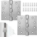 2 Pack Stainless Steel Silver Door Hinges, Heavy Duty Door Hardware, 4 x 4 Inch by Cskunxia