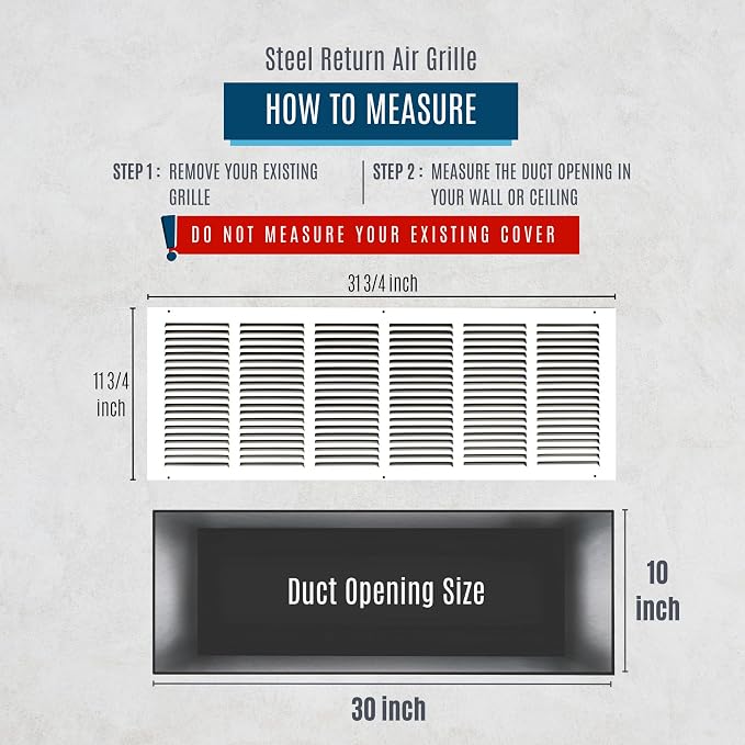 Fits 30x10 Duct Opening | Steel Return Air Grille by Handua | Vent Cover Grill - Image 2