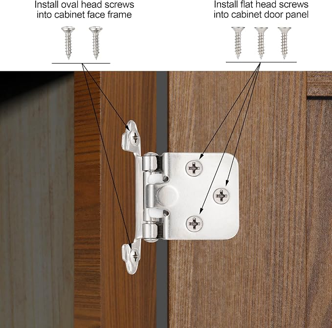 Brushed Nickel Cabinet Hinges, 1/2” Overlay, 10 Pack | - Image 5