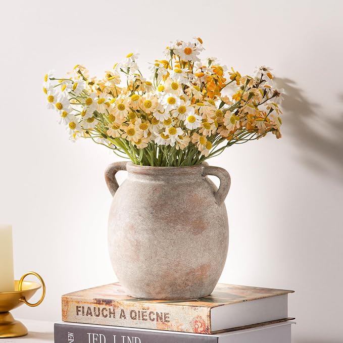 Dobbyby Ceramic Flower Small Vase 6 inch Farmhouse Rustic Vase Decorative - Image 7