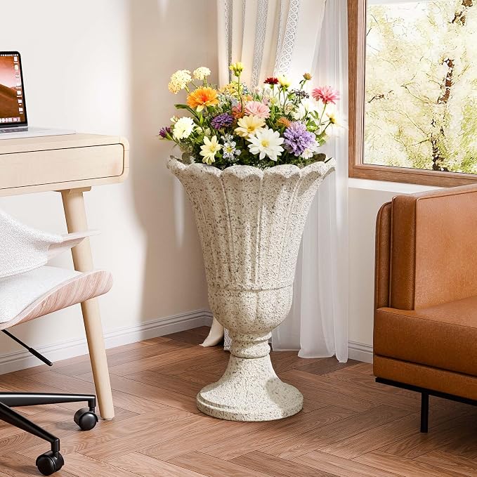 Tall Plastic Urn Planters and Pedestal - Image 7