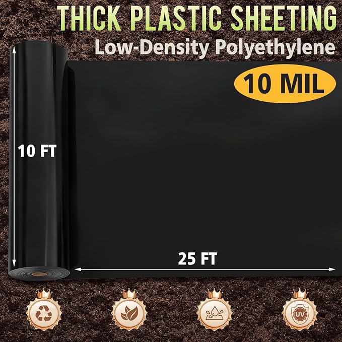 10 Mil 10 FT X 25 FT Plastic Sheeting Heavy Duty Thick LLDPE Black - Image 2