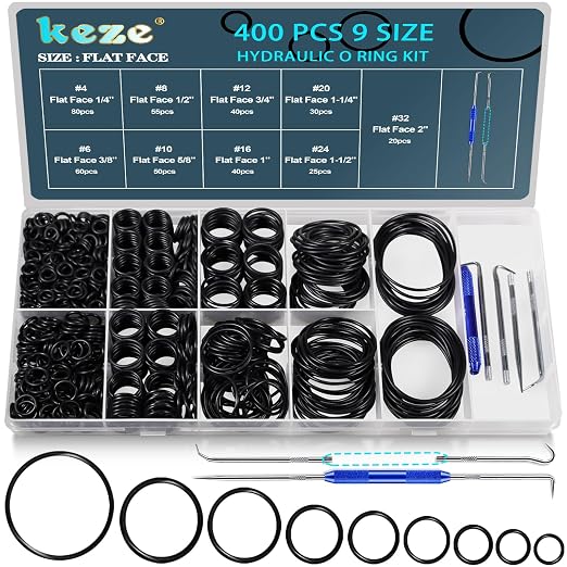 KEZE 400 Pcs Hydraulic O-Ring Flat Face Fittings 9 Size Buna-N 70A O Rings Seal by KEZE