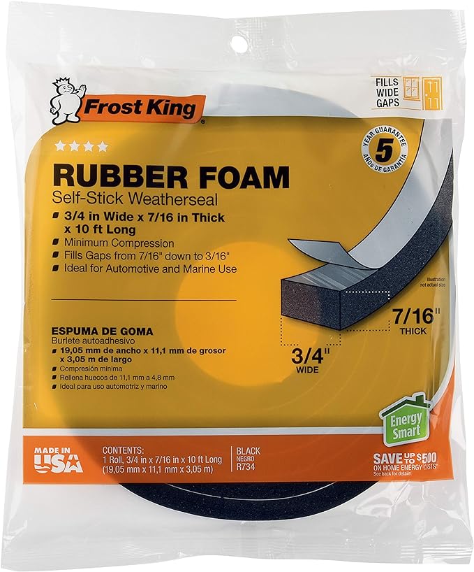 Frost King Foam Tape, Sponge Rubber, 3/4" W X 7/16" H | 10' L | Black | 5/16" T - Image 2