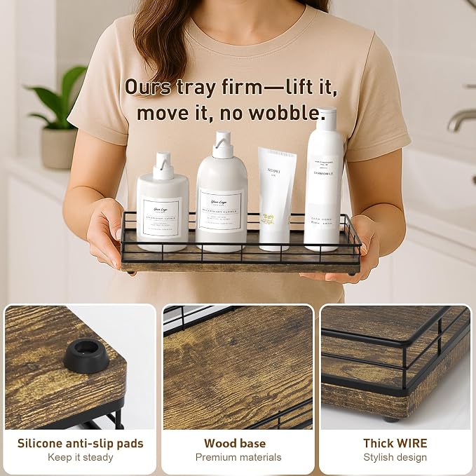 Toilet Paper Basket Organizer, Wood Toilet Tank Tray - Image 6