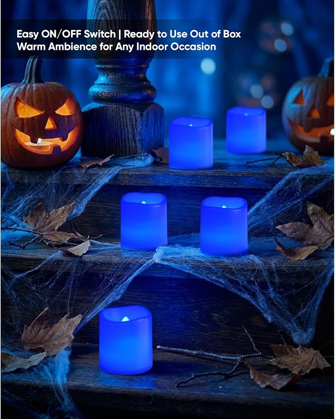 Homemory 24 Pack Blue Flameless Flickering LED Votive Tealights Candles | - Image 5