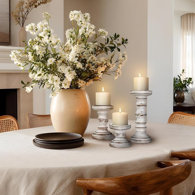 Candle Holder for Pillar Candle Set of 3, Farmhouse Wood Candle Holder - Image 5