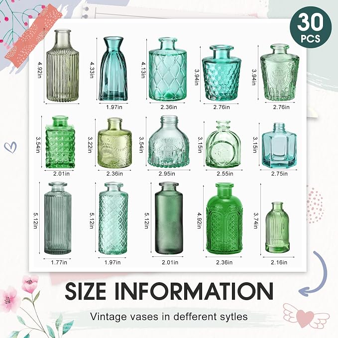 Yaomiao 30 Pcs Glass Bud Vases Centerpieces, Mini Colored Flower Vase - Image 2