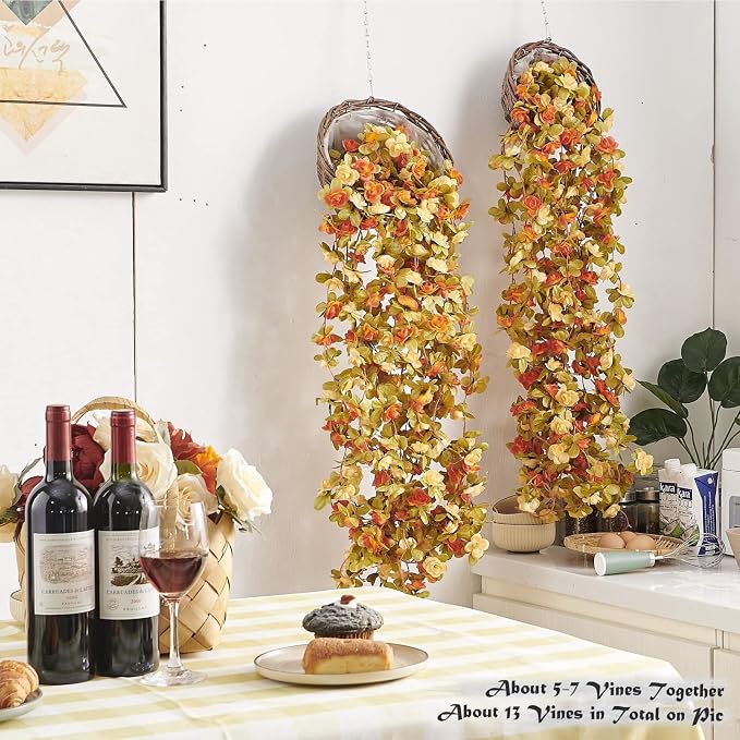 6Pcs x 8.2FT Artificial Flower Garland Rose Vine Decor, Fall Purple Flower | - Image 3