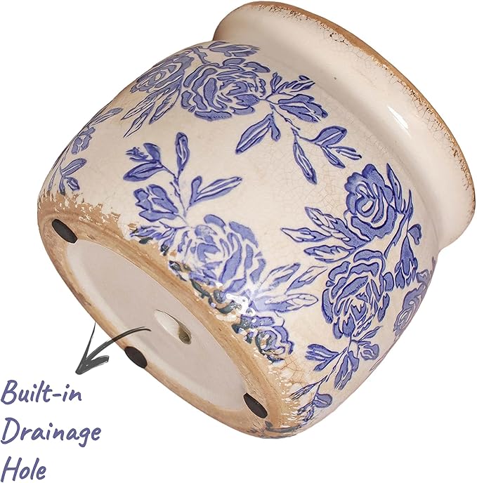 Chinoiserie Ceramic Plant Pot for Garden Decor, 6.3in Rustic Farmhouse Planter - Image 4