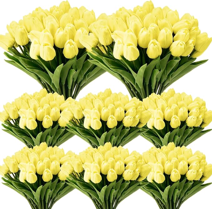 Janinka 100pcs Artificial Tulip Flowers Fake PU Tulips Faux Latex Bouquet by Janinka