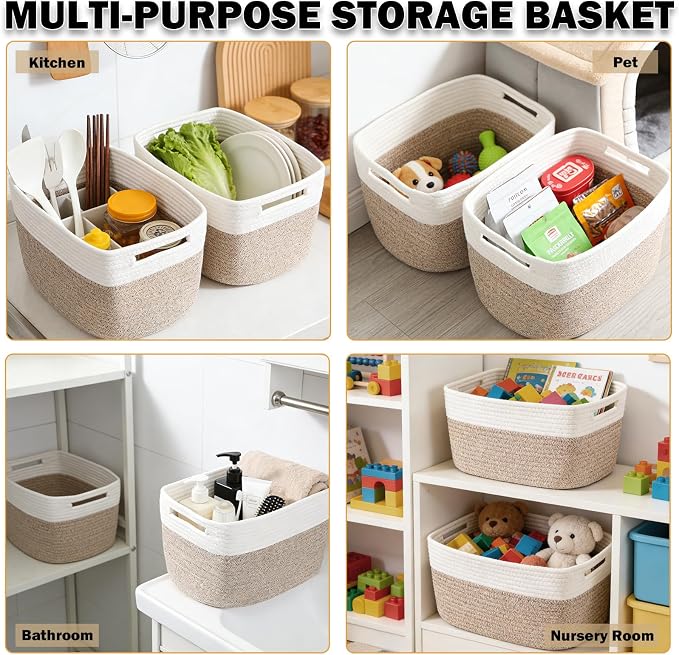 6 Pack Woven Rope Baskets, 12.6"×9"×7.8" Storage Bins, Shelf Baskets Organizer - Image 6