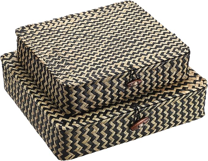 Hipiwe 2Pcs Flat Wicker Woven Basket by Hipiwe