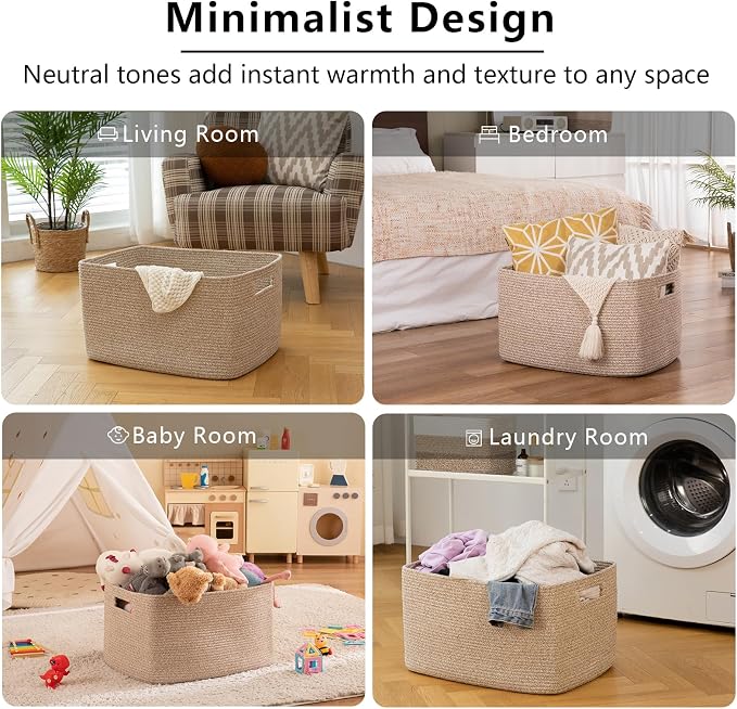 OIAHOMY XXLarge Rectangle Blanket Basket-96L, Cotton Woven Basket - Image 6