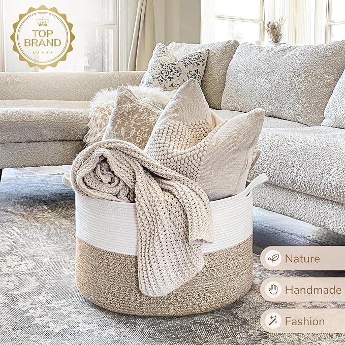 INDRESSME XXXLarge Woven Rope Blanket Basket Living Room Light Brown, 90L | - Image 7