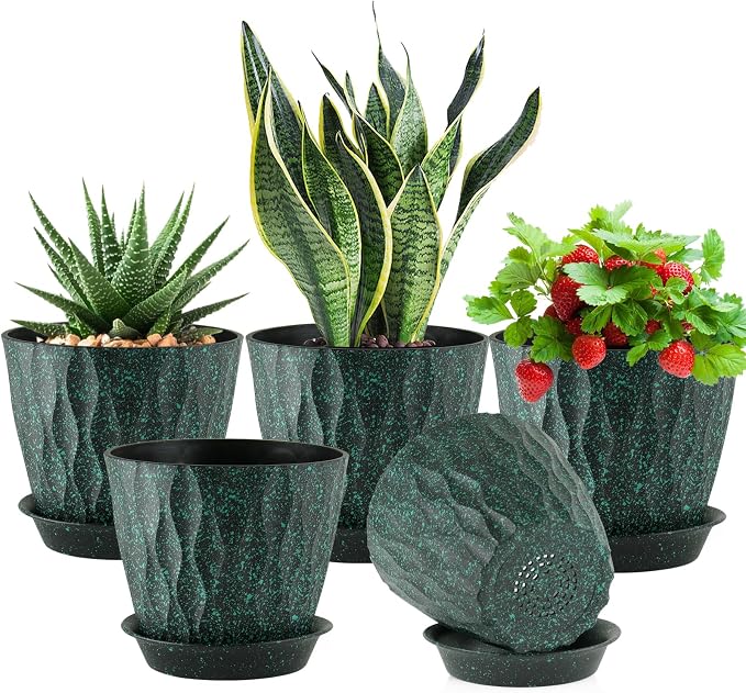 Meowell 7 inch Plant Pots for Indoor Outdoor Plants, 5 Pack Thick Flower Pots by Meowell