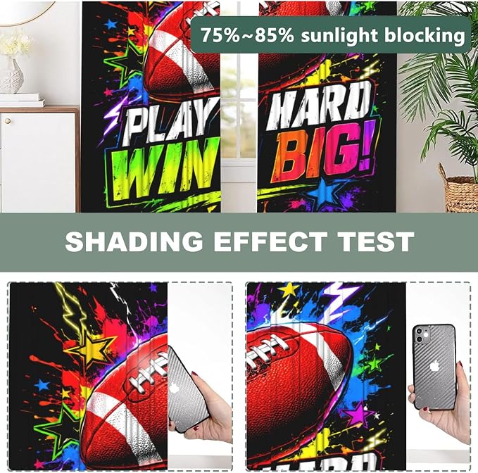 Play Hard Win Big Football Window Curtains 2 Panels Set, 52 X 84 Inch Polyester - Image 5