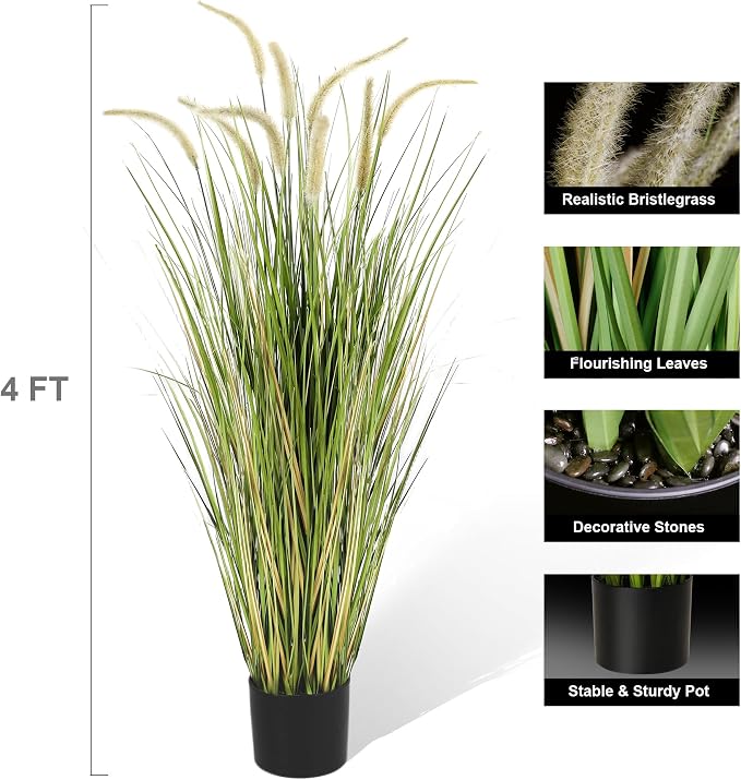 KOL Artificial 4ft Horsetail Reed Grass, 47.2in Artificial Indoor Outdoor Fake - Image 5