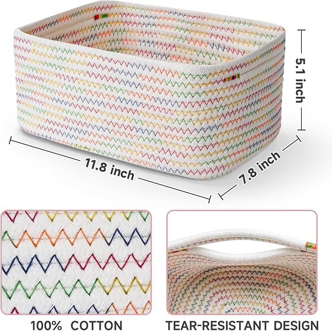 3 Pack Small Storage Baskets for Organizing, 11.8×7.8×5.1", Rainbow | Woven - Image 2