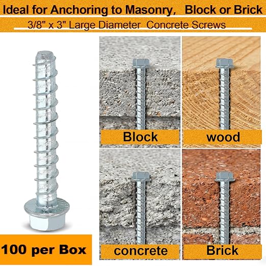 Hicarer 100 Pack 3/8" x 3" Concrete Screws Galvanized - Image 5