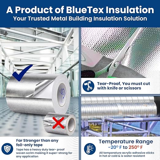 BlueTex Insulationㅤ HVAC Aluminum Foil Tape 6 inch x 150 ft, Tear-Proof Woven - Image 4