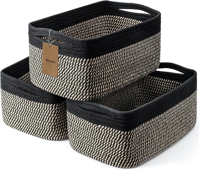 3 Pack Small Storage Baskets for Organizing, 11.8×7.8×5.1", Cotton Rope Basket by MaxuniTechLife