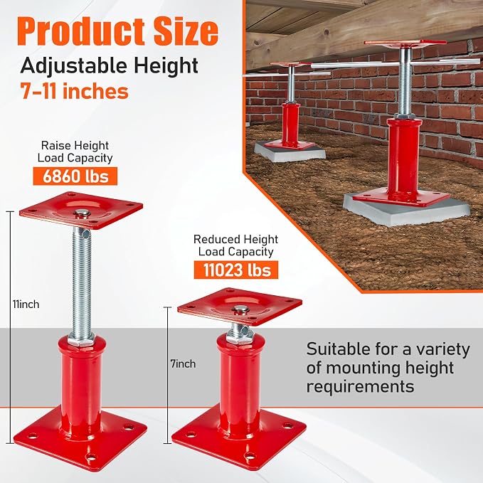 4 Pack House Floor Jacks, 11023 LBS Max Load | Adjustable House Leveling Post - Image 4