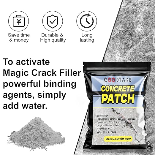GOODTAKE Concrete & Cement Crack Filler, 10 Pounds Concrete Repair & Patch - Image 2