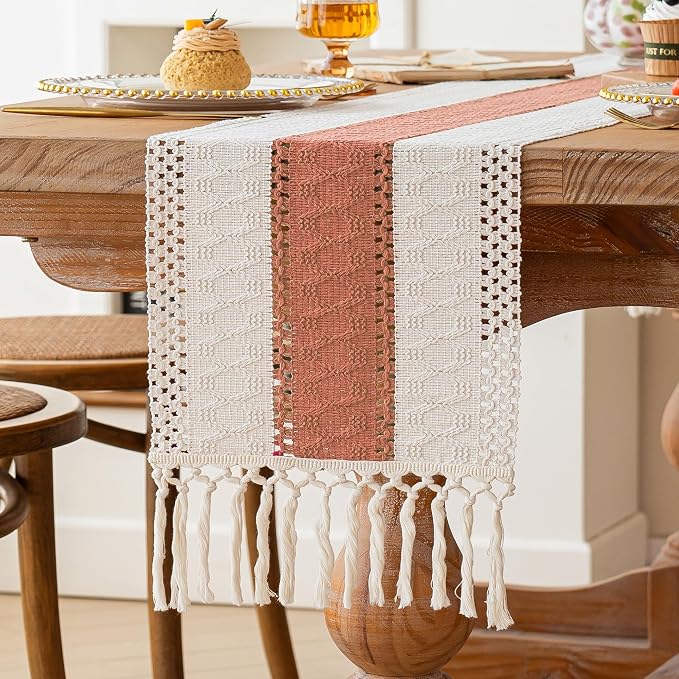 Boho Table Runner for Home Decor 12x90 Coral Farmhouse Decorations | 90 Inches - Image 4