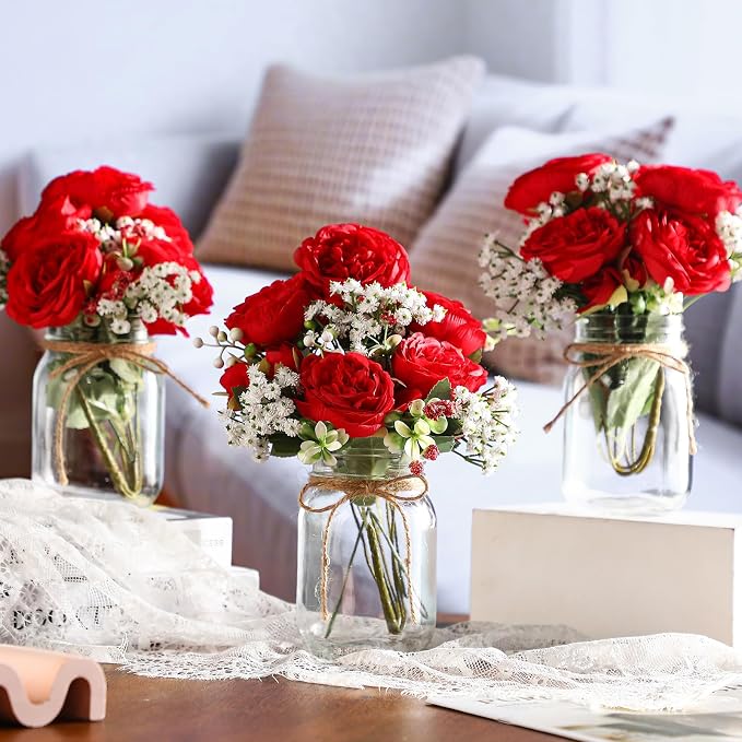 12 Sets Mason Jar Flowers Centerpiece Table Decorations, Artificial Peony - Image 3