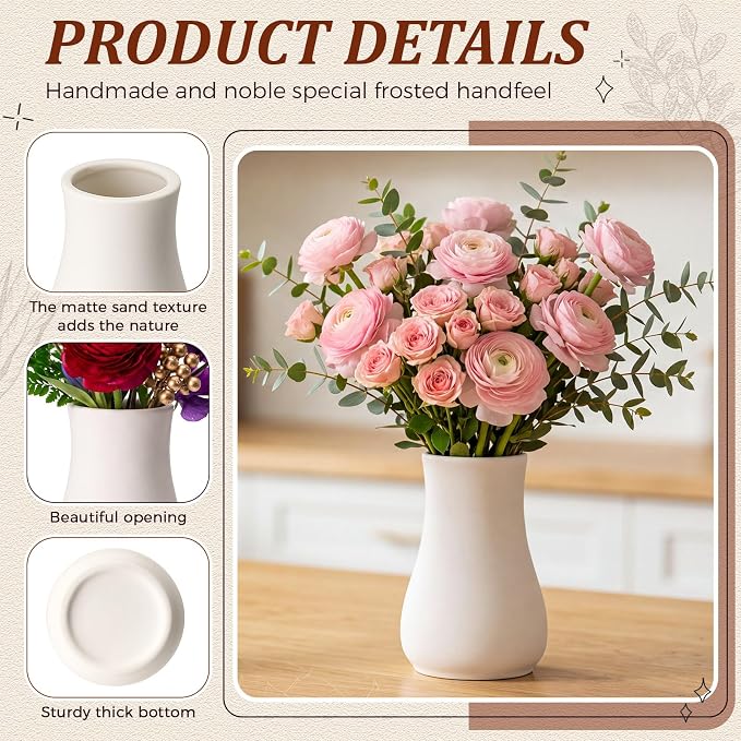 Tioncy 15 Pack White Ceramic Bud Vases Bulk Boho Small Flower Vase White - Image 3