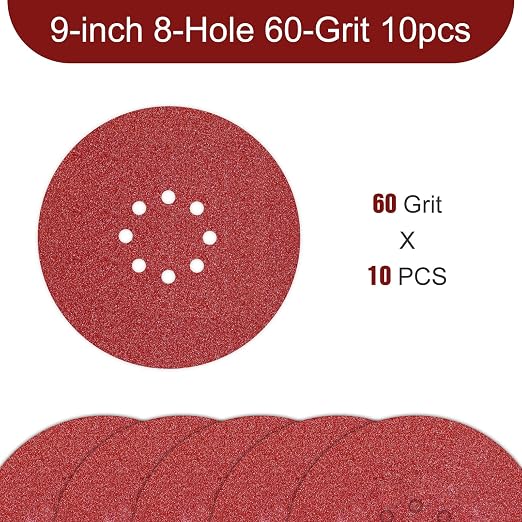 Awutzut 9 inch Sanding Discs 60 Grit 8 Holes Hook and Loop Sandpaper - Image 2