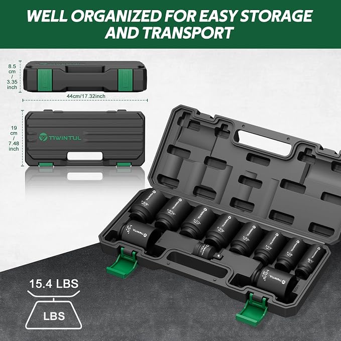 Axle Nut Socket Set, 1/2" Drive SAE Impact Socket 15/16 to 1-3/4 | 11Pcs - Image 6