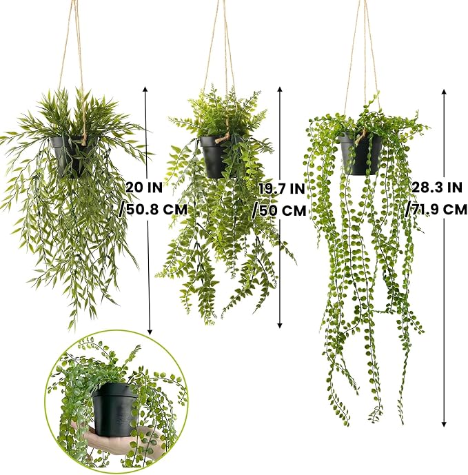3 Packs 28" Fake Hanging Plants - Image 3