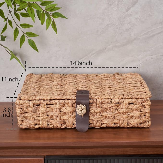 Decorative Box with Lid, Wicker Storage Basket, Water Hyacinth Woven Decorative - Image 6
