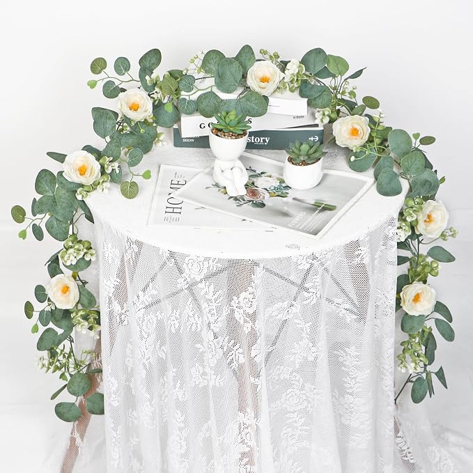 TOCHGREEN 2 Pack Artificial Eucalyptus Flower Garland - Image 3