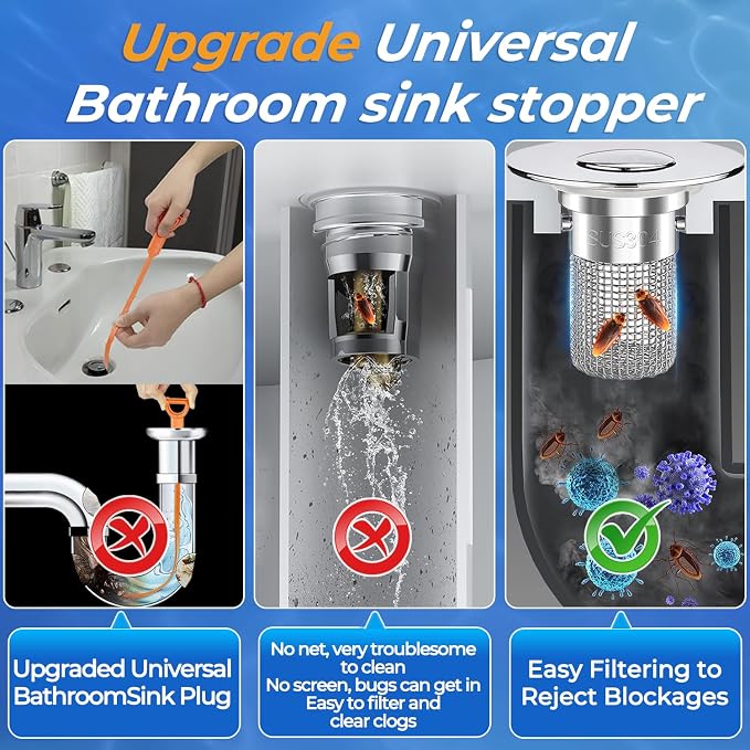 Bathroom Sink Drain Strainer, Pop-up Sink Drain Strainer - Image 3