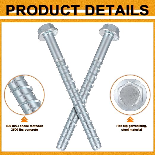 Hicarer 50 Pack 1/2 x 6 Inch Concrete Screws Galvanized - Image 3