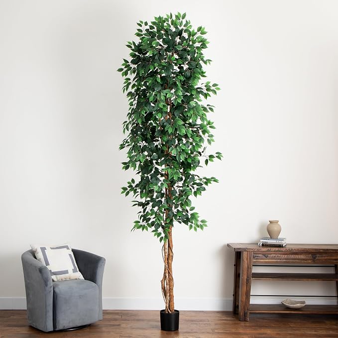 Nearly Natural 10 ft Artificial Ficus Tree Planter Floor Plant | - Image 4