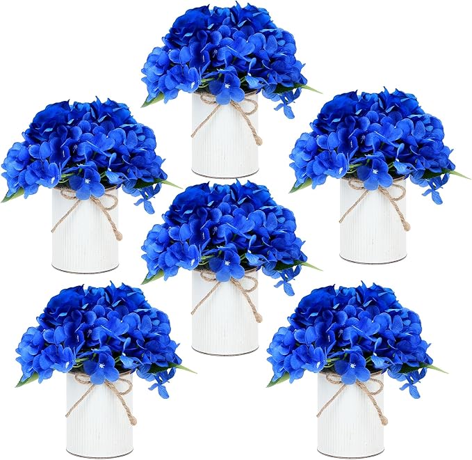 Royal Blue Flower Table Centerpieces, Rose & Hydrangea | Floral Arrangement by DIYDOFUN